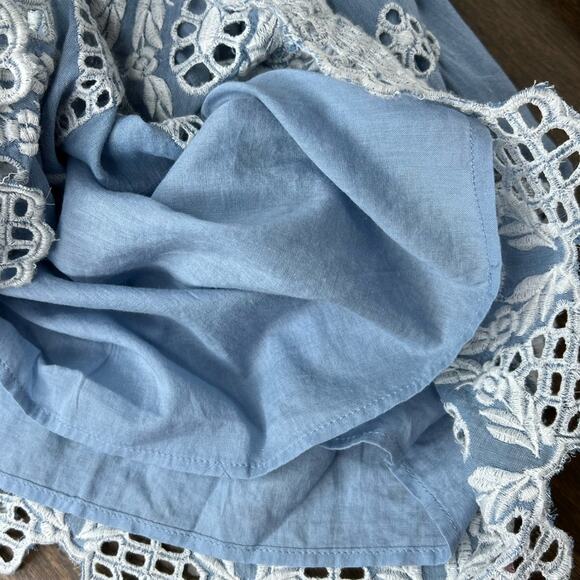 Joie Wanita Embroidered Chambray Smocked Waist Skirt - Picture 5 of 10